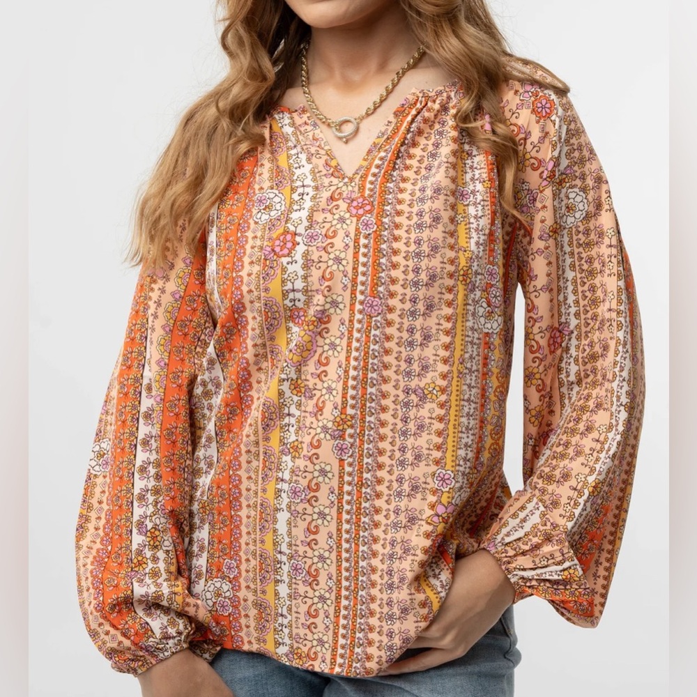 Printed orange multi top